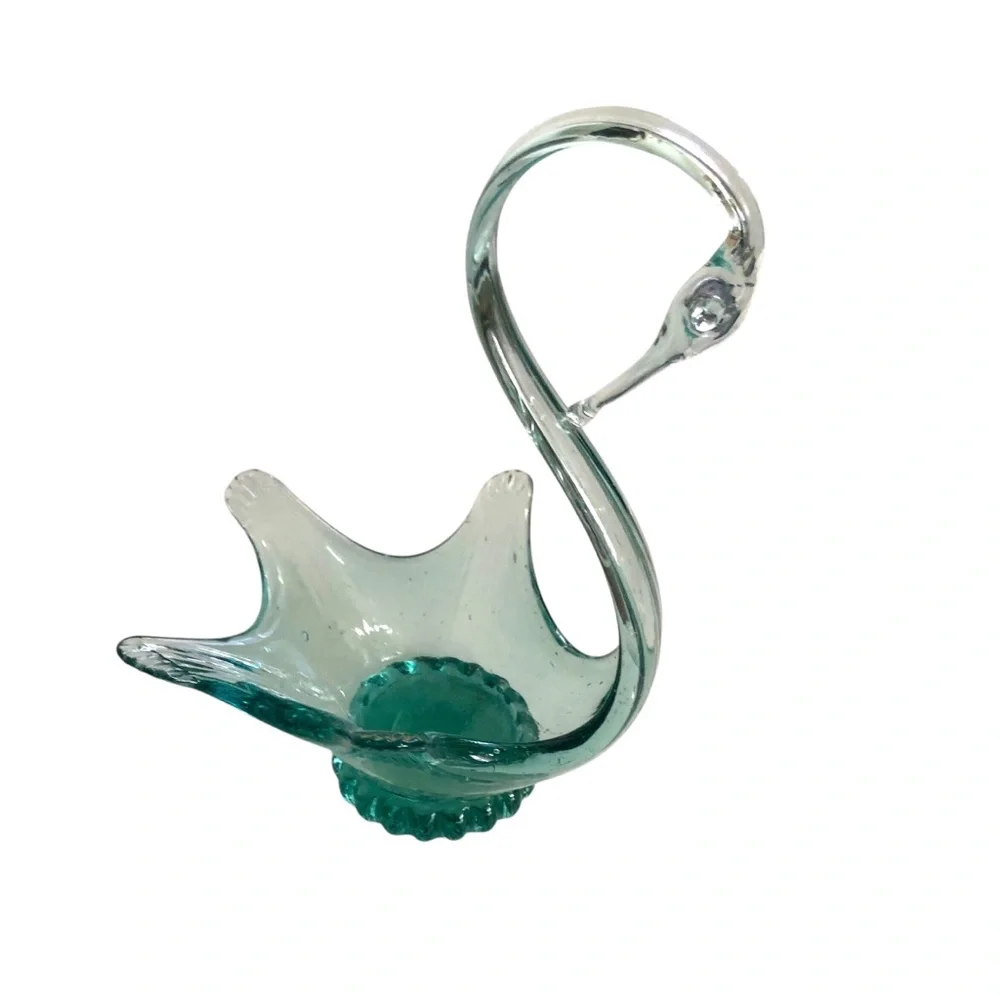 Elegant Hand Blown Glass Vintage Swan Figurine Candy Dish